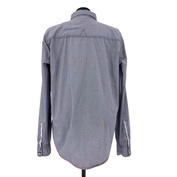 Triple Five Soul Blue and White Mini Houndstooth Print Button Down, Large - Picture 6 of 16